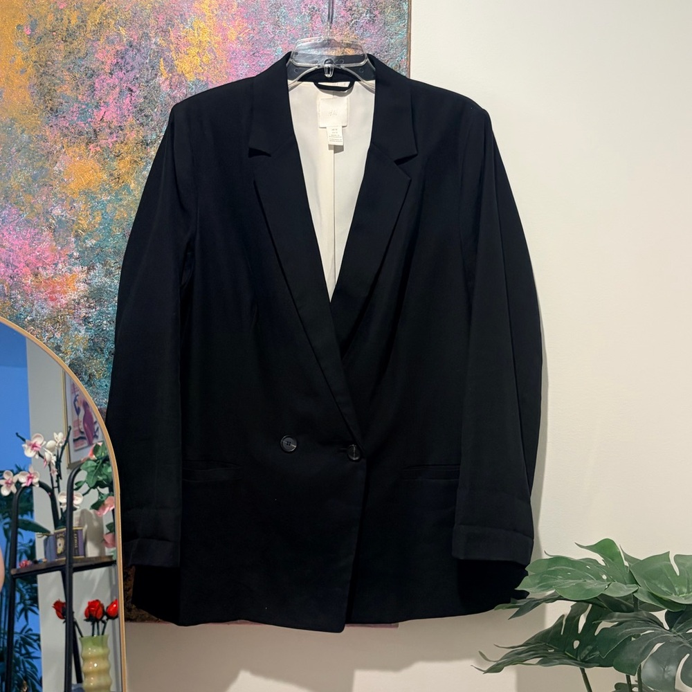 H&M Black Corporate Goth Blazer Jacket with Pockets size 12